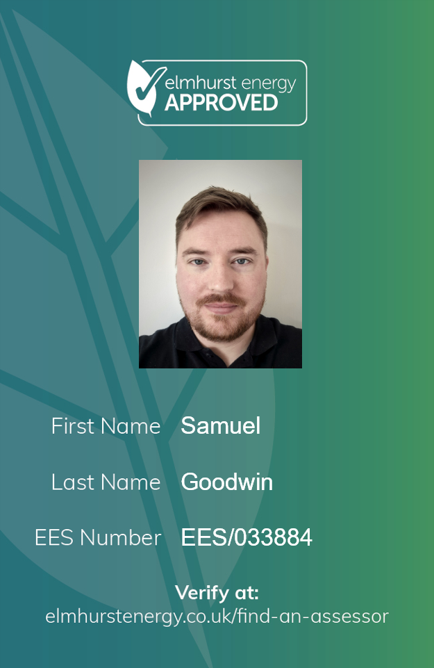 Elmhurst Energy Approved Accreditation Card for Assessor Samuel Goodwin